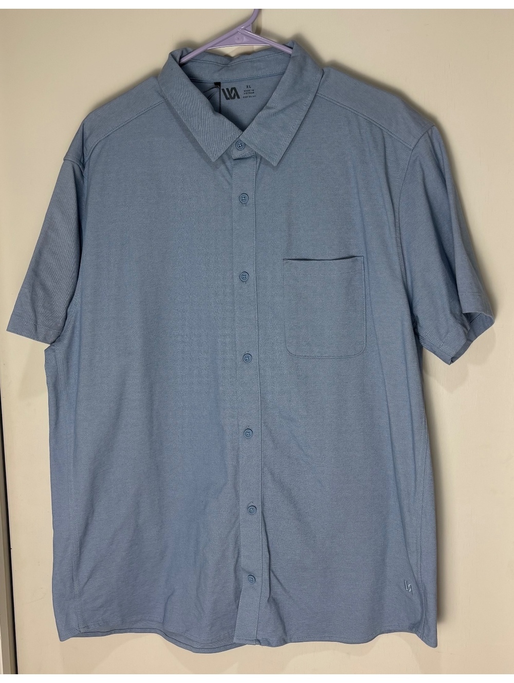 NWT VRST Mens XL Refined Knit Button Down Shirt Muted Denim Blue Stretch Golf